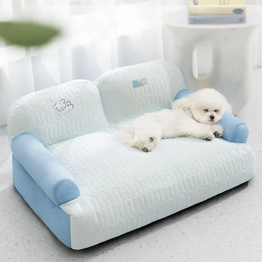 Sofá acolchonado lavable para mascotas celeste