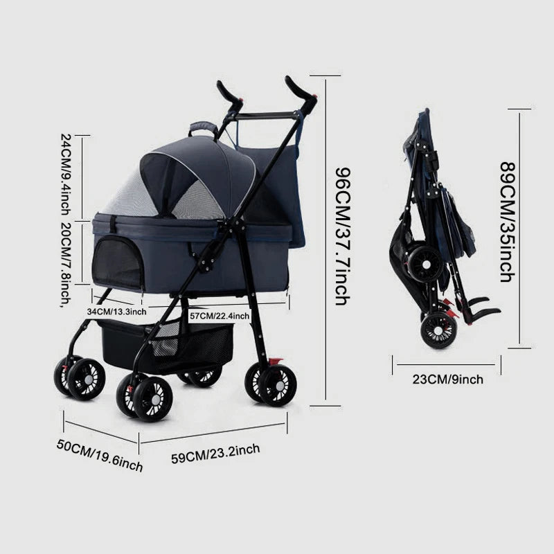 Coche para mascotas con base desmontable (15KG de peso)