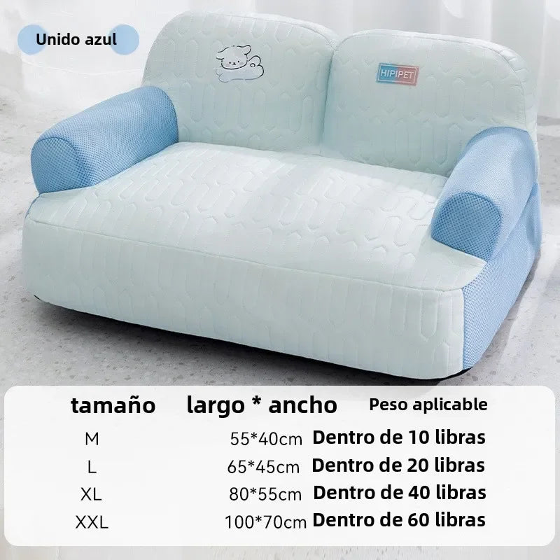 Sofá acolchonado lavable para mascotas celeste