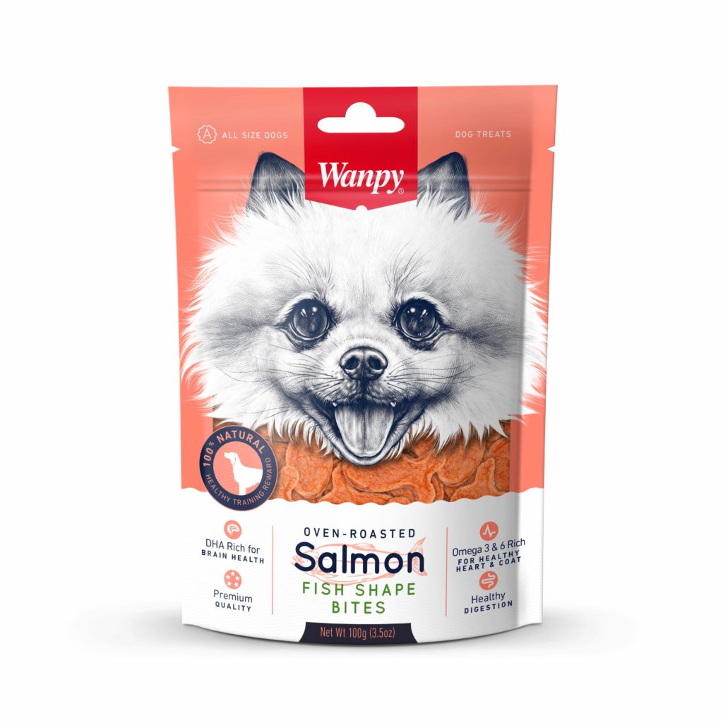 Snacks para Perro Wanpy: Soft Oven Roasted Salmon Fish Shape Bites 100gr