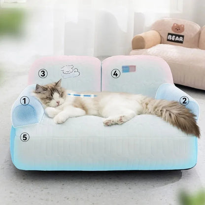 Sofá acolchonado lavable para mascotas celeste