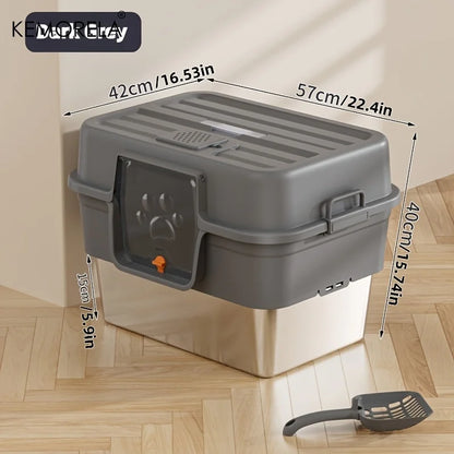 Arenero de acero cerrado para gatos modelo #1339 gris oscuro (Incluye pala)