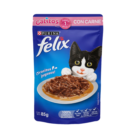 Comida Húmeda para Gato Purina: Felix, Sobre, Gatitos Carne 85gr