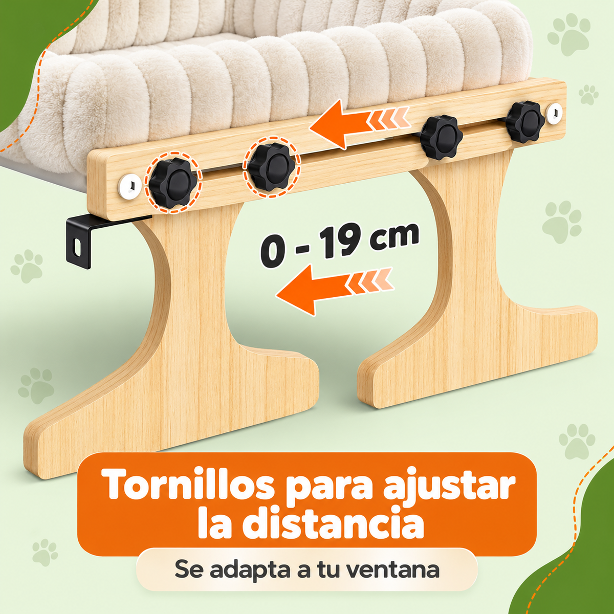 Cama colgante de madera para gatos (Soporta hasta 20kg)