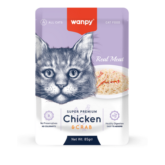 Snacks para Gatos Wanpy: Super Premiun Filetes Pollo y Cangrejo 85gr