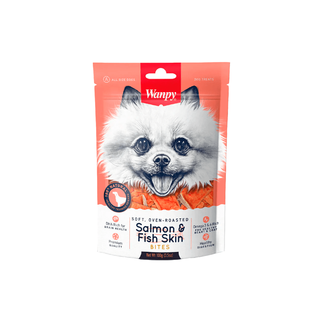 Snacks para Perro Wanpy: Soft Oven Roasted Salmon & Fish Skin Bites 100gr