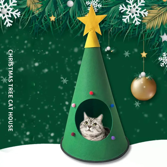 Tepee pequeño navideño de fieltro para gatos