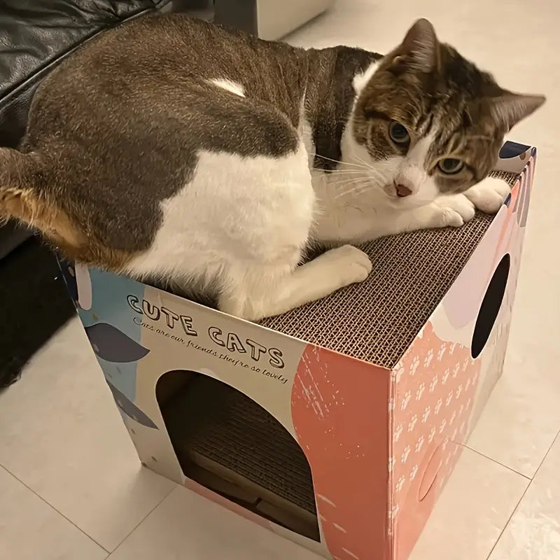 Casa de cartón rascador para gato