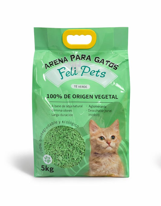 Arena Biodegradable Felipets a base de soja 5KG (TÉ VERDE)