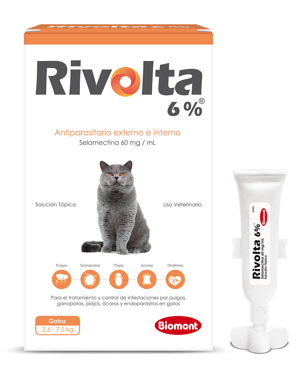 Antiparasitario externo e interno RIVOLTA: gatos 2.6-7.5 kg