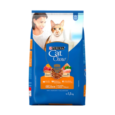 Comida para Gato Purina: Cat Chow, Adulto, Delimix Salmon, Carne y Pollo 1.5kg
