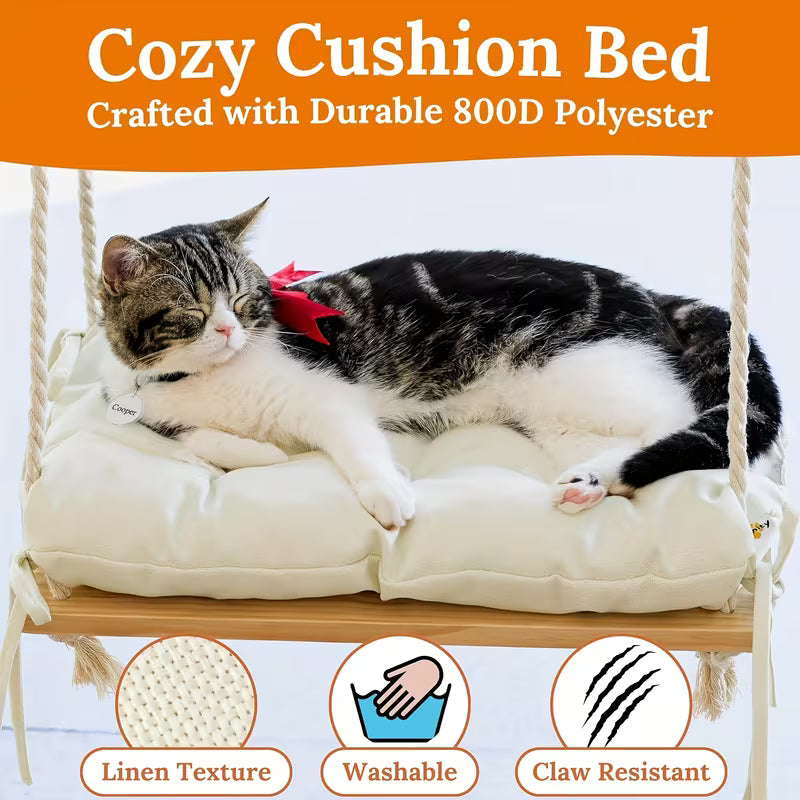 Hamaca de ventana para gatos de madera (Soporta hasta 8kg)