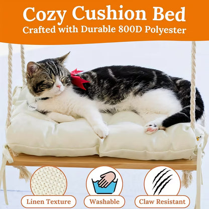 Hamaca de ventana para gatos de madera (Soporta hasta 8kg)