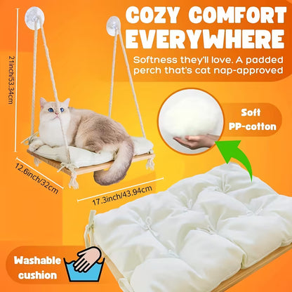 Hamaca de ventana para gatos de madera (Soporta hasta 8kg)