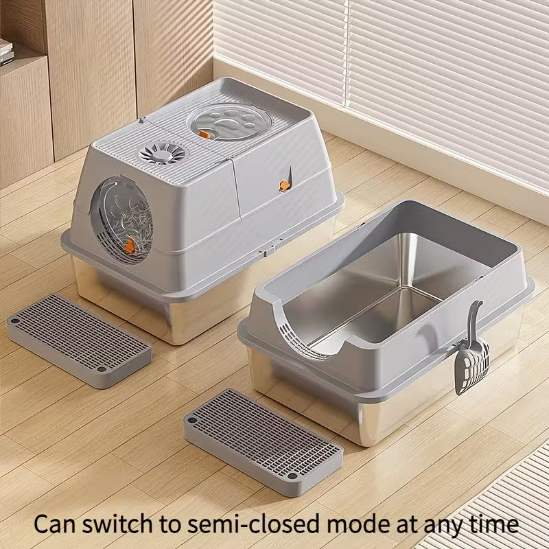 Arenero de acero inoxidable cerrado para gatos 61*41*38cm