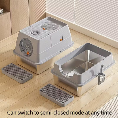 Arenero de acero inoxidable cerrado para gatos 61*41*38cm