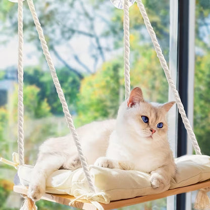 Hamaca de ventana para gatos de madera (Soporta hasta 8kg)