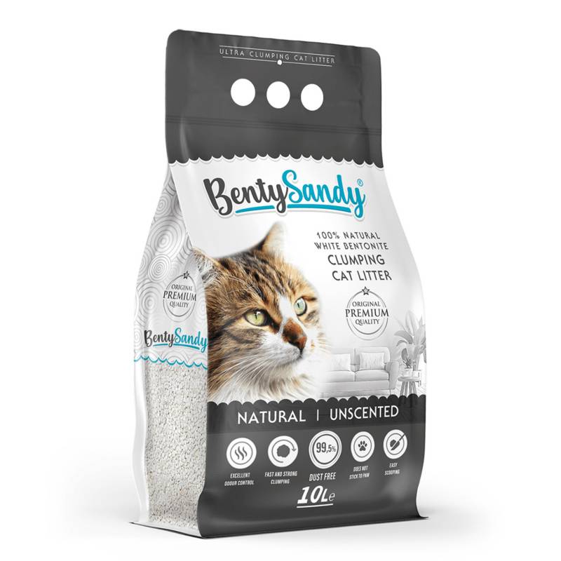 Arena para gatos Bentysandy Ultra absorvente y Ultra aglomerante 100% bentonita con aroma (Sin Olor) 8,7 Kg/10L