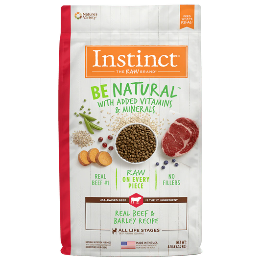 Comida para Perro Instinct: Be Natural, Real beef and barley recipe, para razas pequeñas y medianas 2kg
