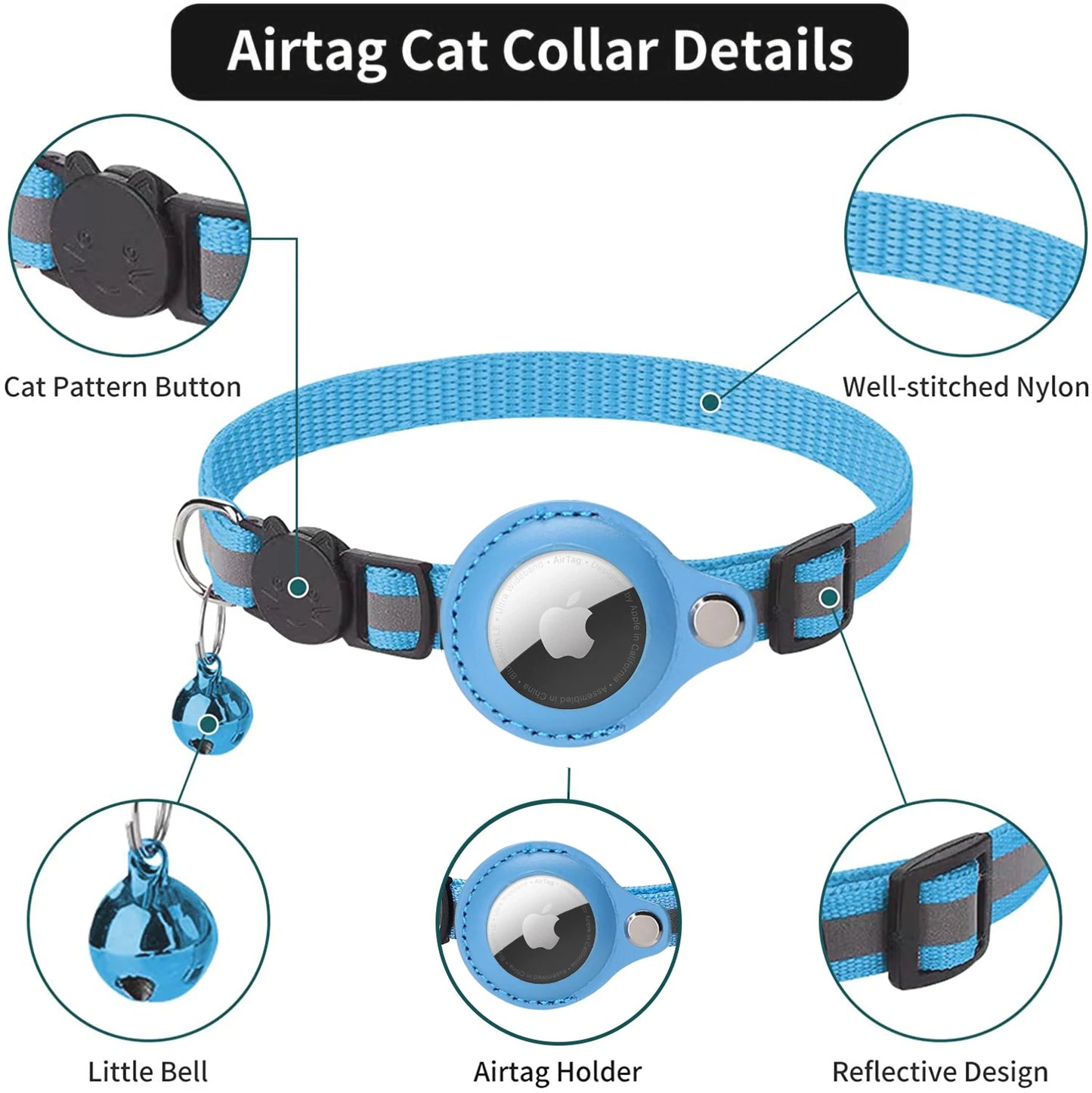 Collar reflectante de gatos para Airtag (rastreador)