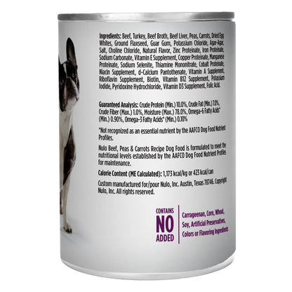 Comida Húmeda para Perro Nulo: Paté, Adulto, receta de ternera y guisantes 368g