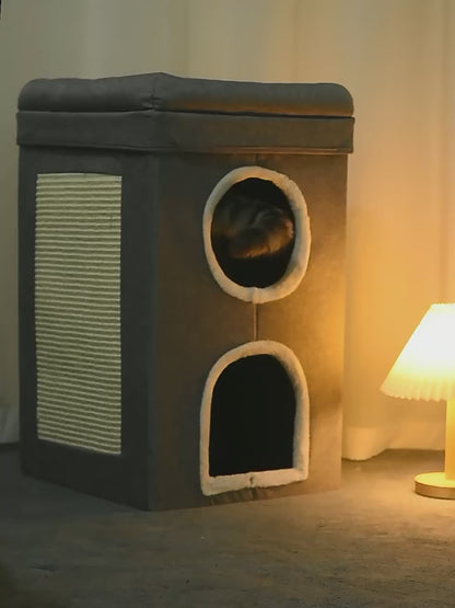 Casa para gatos plegable con rascador