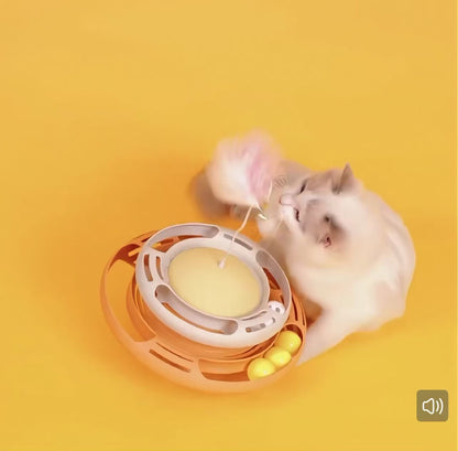 Juguete interactivo para gatos torre dos niveles,pelotas y pluma