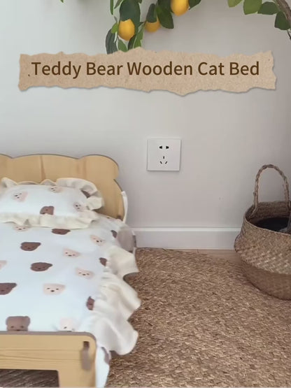 Cama mini con base de madera para mascotas pequeñas