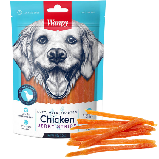 Snacks para Perro Wanpy: Chicken Jerky Strip 100g