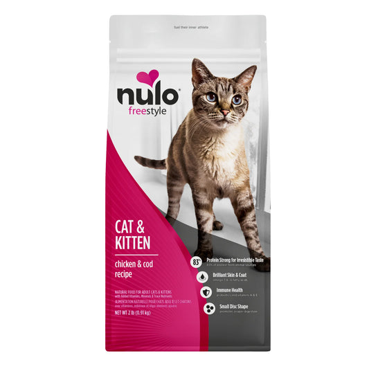 Comida para Gato Nulo: Libre de grano, Adultos y gatitos, Pollo con bacalao, 2lb-5lb