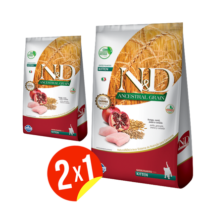 Comida para Gato Farmina: N&D, Ancestral Grain, Kitten, Pollo