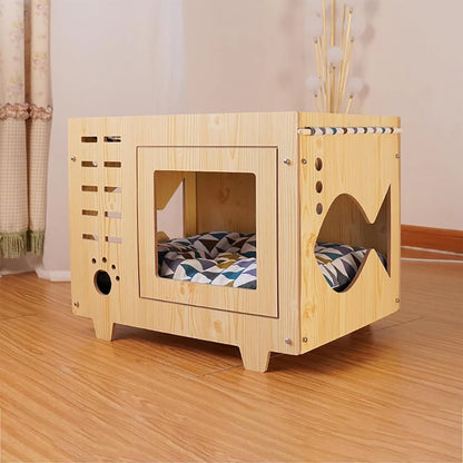 Casita de madera estilo pescado para mascotas 55*40*44cm