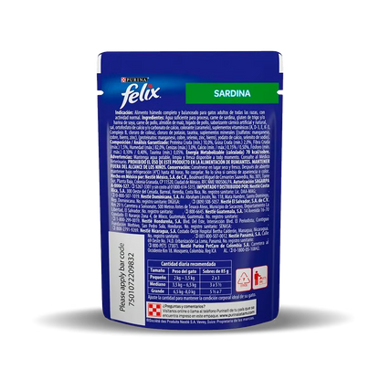 Comida Húmeda para Gato Purina: Felix, Sobre, Sardina 85gr