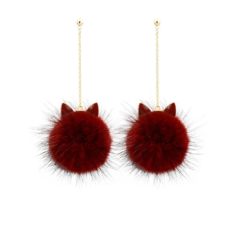 Pendientes largos con diseño de orejas de gato para mujer y niña