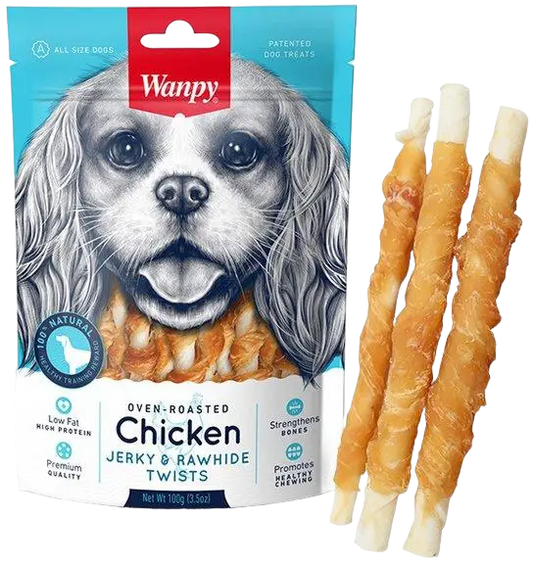 Snacks para Perro Wanpy: Oven Roasted Chicken Jerky Rawhide Twists