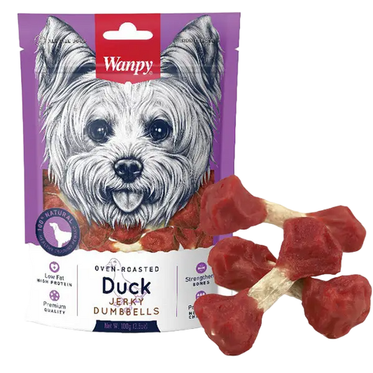 Snacks para Perro Wanpy: Oven Roasted Duck Jerky Dumbbells