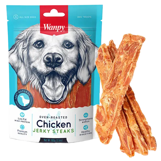 Snacks para Perro Wanpy: Oven Roasted Chicken Jerky Steaks