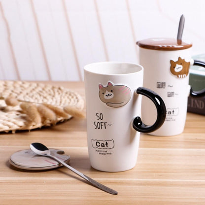 Taza de cerámica con diseño de gatito en 3D